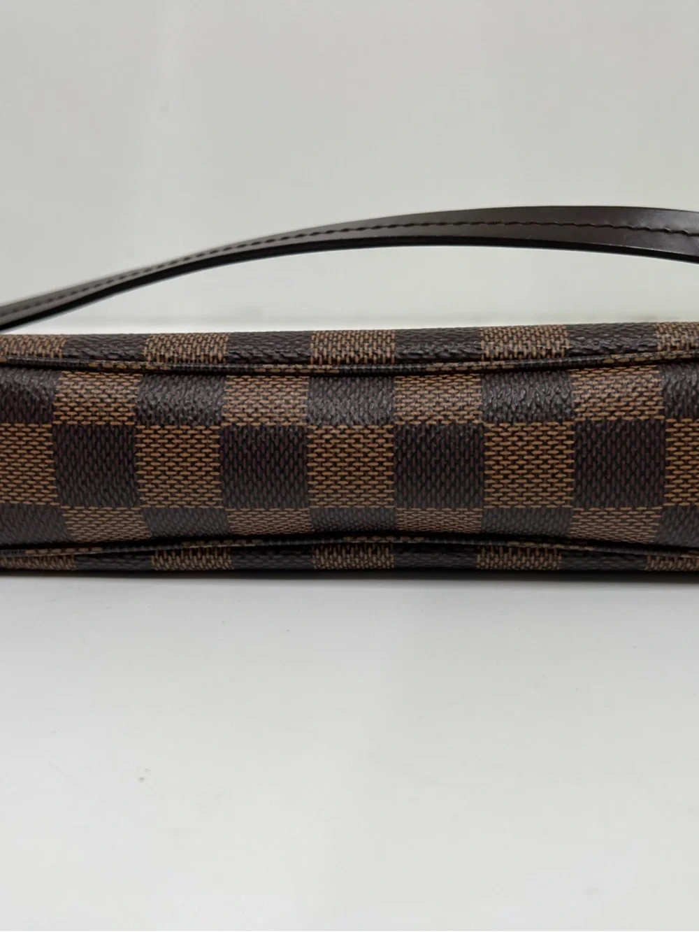 Louis Vuitton Damier Ebene Pochette Shoulder Bag Zip, Strap, Gold HW, Red Lining